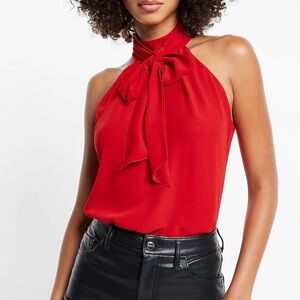 Express Red Tie Neck Halter Top